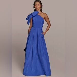 Donna Karan Royal Blue One-Shoulder Gown with Shoulder Bow